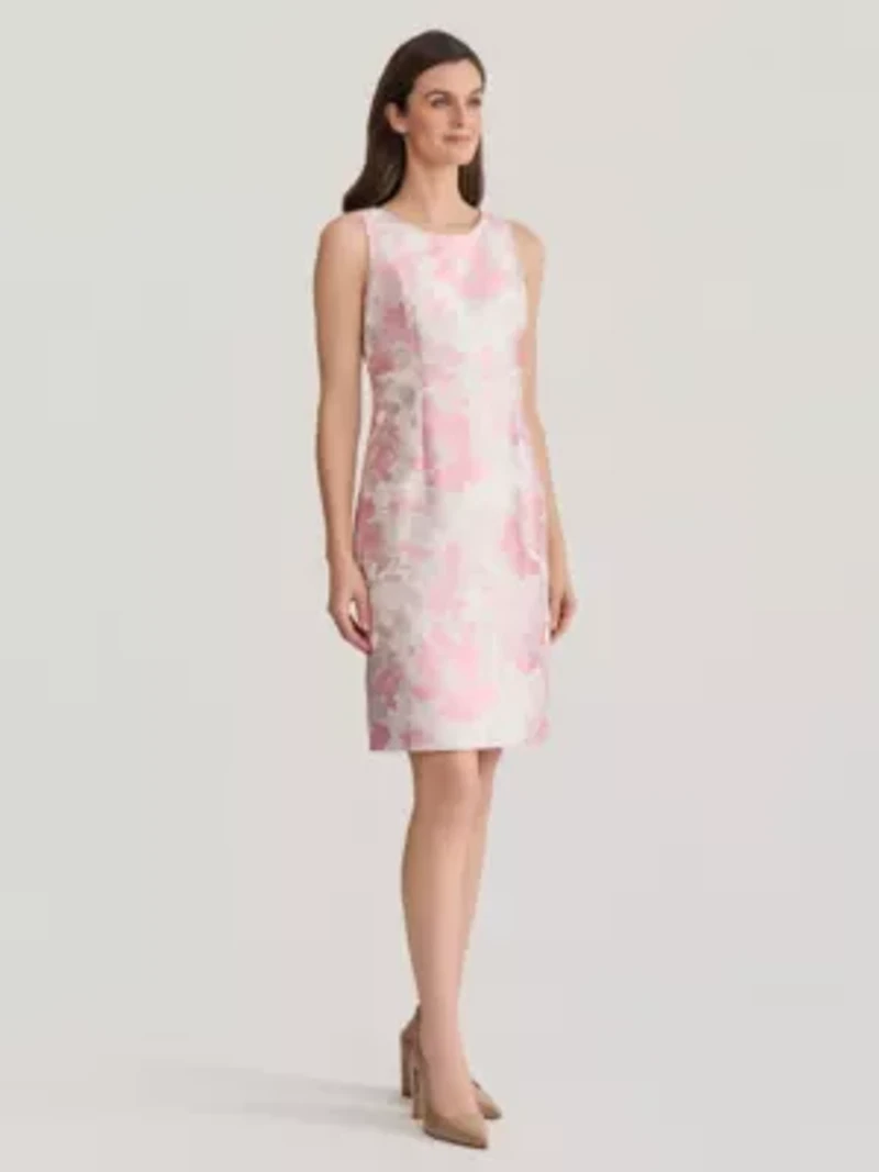 Floral Jacquard Seamed Sheath Dress