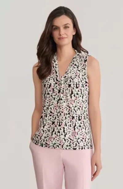 Printed Knot Front Knit Top