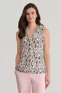 Printed Knot Front Knit Top