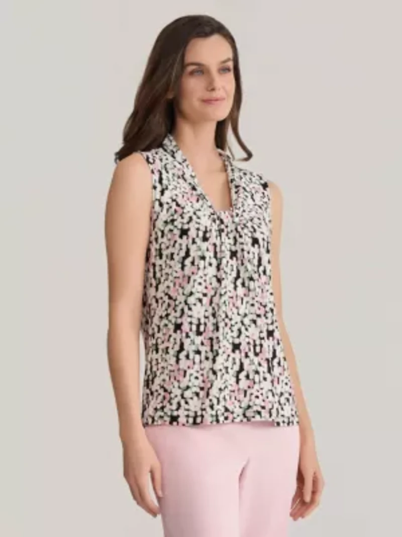 Printed Knot Front Knit Top