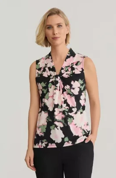 Multi Floral Print Knot Neck Knit Top