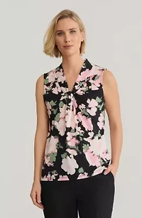 Multi Floral Print Knot Neck Knit Top