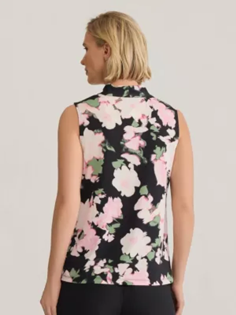 Multi Floral Print Knot Neck Knit Top