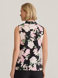 Multi Floral Print Knot Neck Knit Top