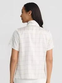 Windowpane Print Tie Neck Blouse