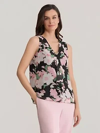 Multi Floral Print Ruffle Front Blouse