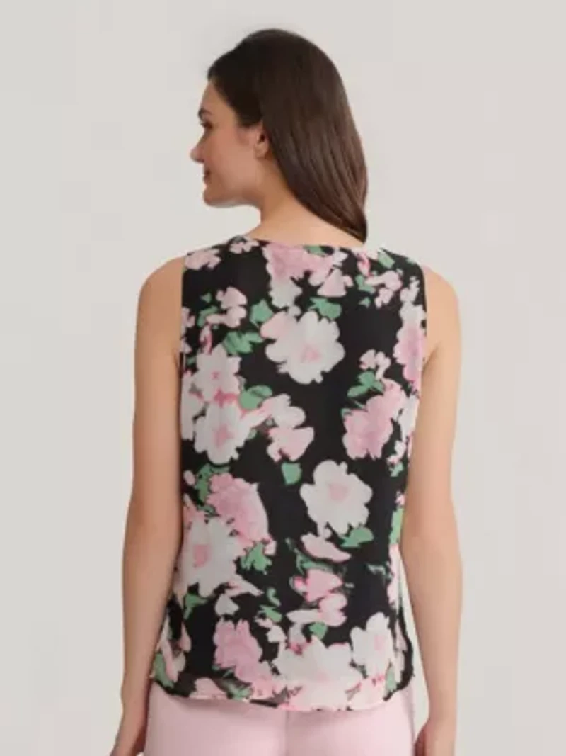 Multi Floral Print Ruffle Front Blouse