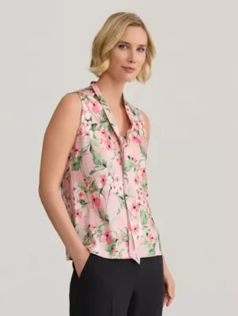 Floral Print Tie Neck Blouse