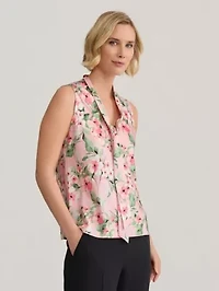 Floral Print Tie Neck Blouse