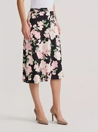 Floral Print Pull On Knit Midi Skirt