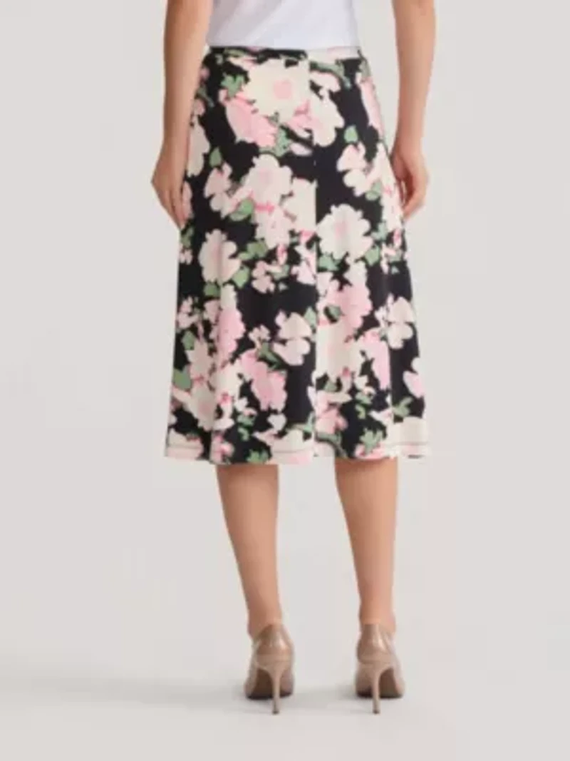 Floral Print Pull On Knit Midi Skirt