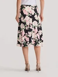 Floral Print Pull On Knit Midi Skirt
