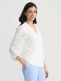 Petite Floral Burnout Long Sleeve Knit Top