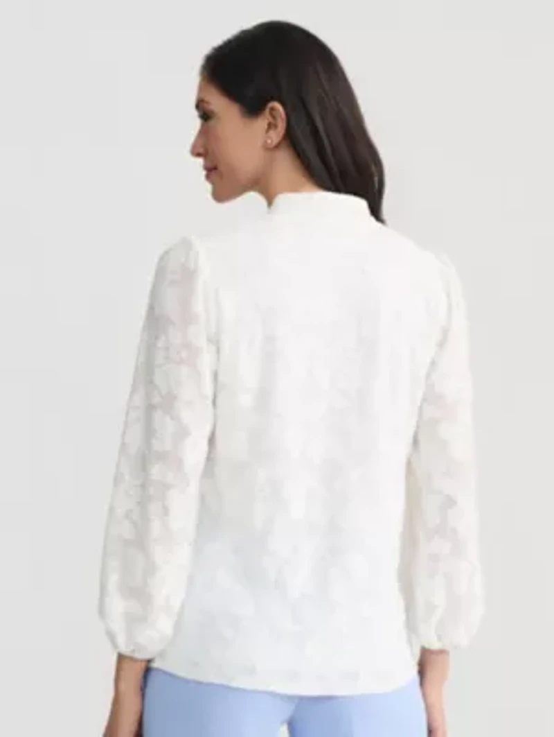 Petite Floral Burnout Long Sleeve Knit Top