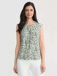 Women's Printed Cap Slv Knit Top