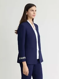 Women's Collarless Jacket with Embellished Sleeve