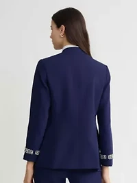 Women's Collarless Jacket with Embellished Sleeve