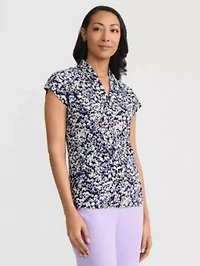 Petite Multi Print Funnel Neck Knit Top