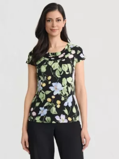 Petite Floral Print Cowl Neck Knit Top