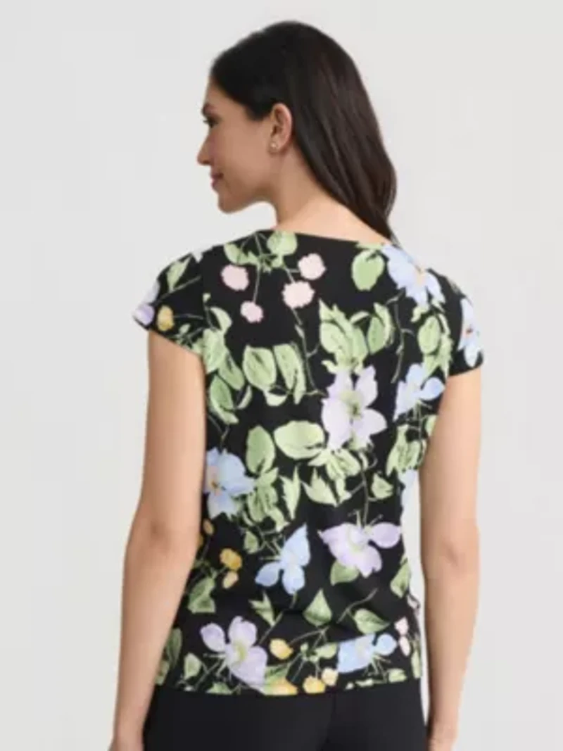 Petite Floral Print Cowl Neck Knit Top