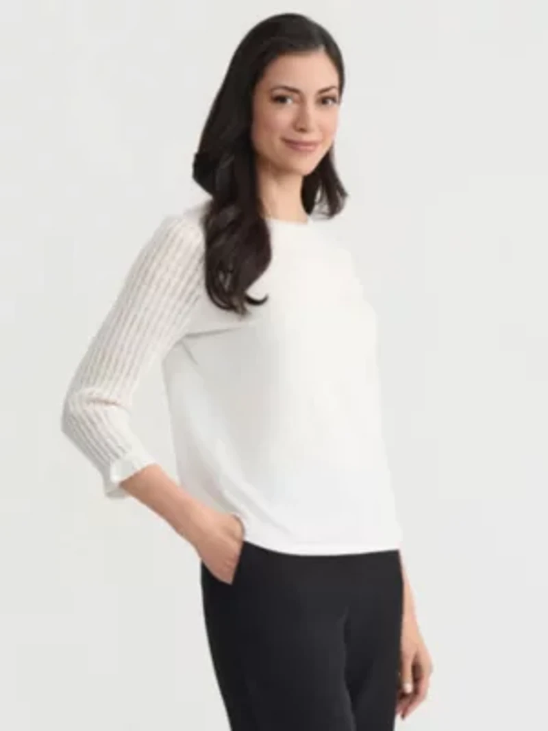 Petite 3/4 Sleeve Texture Stitch Sweater