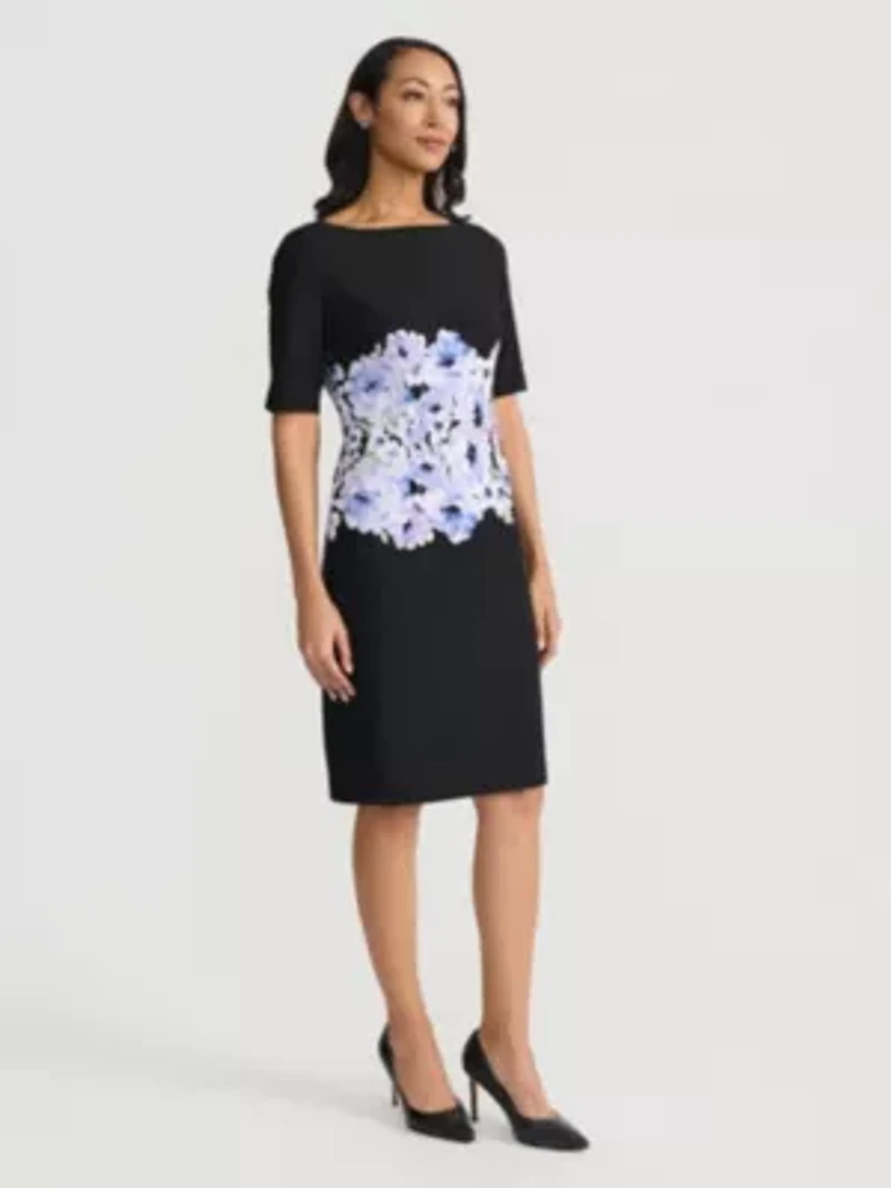 Women's Floral Print Elbow Sleeve Sheath Dress
