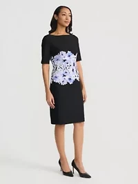 Women's Floral Print Elbow Sleeve Sheath Dress