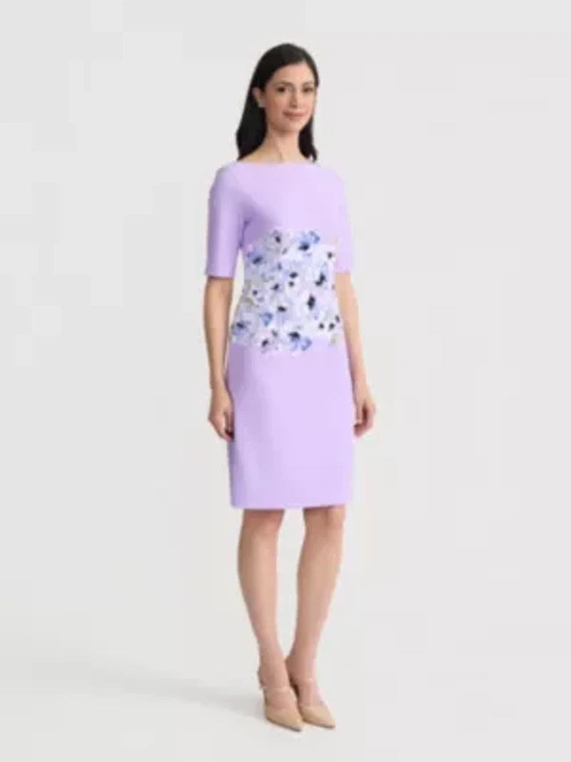 Women's Floral Print Elbow Sleeve Sheath Dress