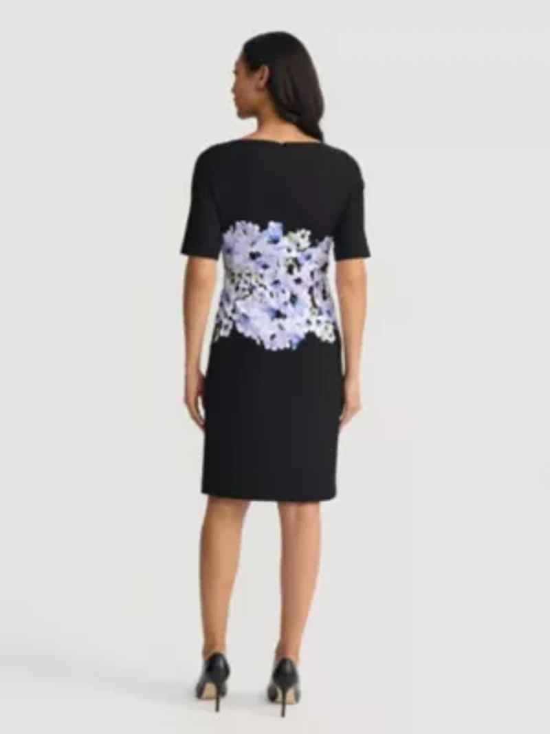 Women's Floral Print Elbow Sleeve Sheath Dress