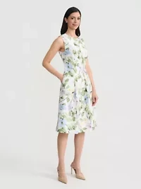 Petite Floral Print Pleated Dress