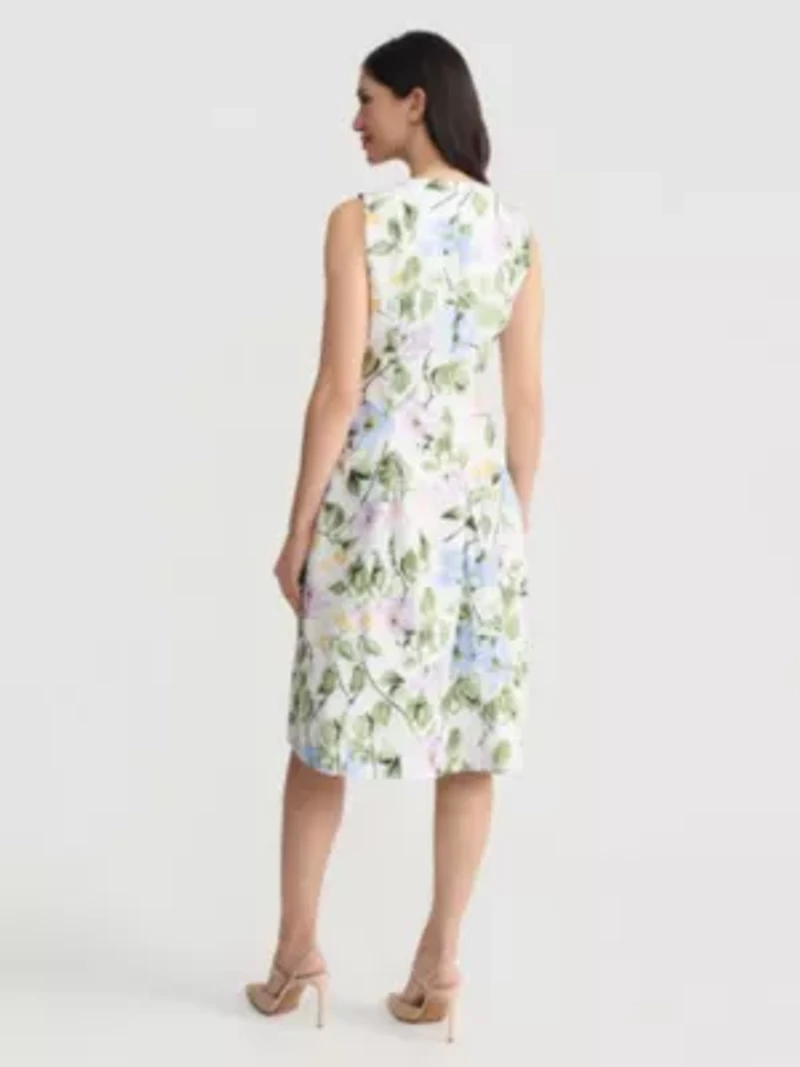 Petite Floral Print Pleated Dress
