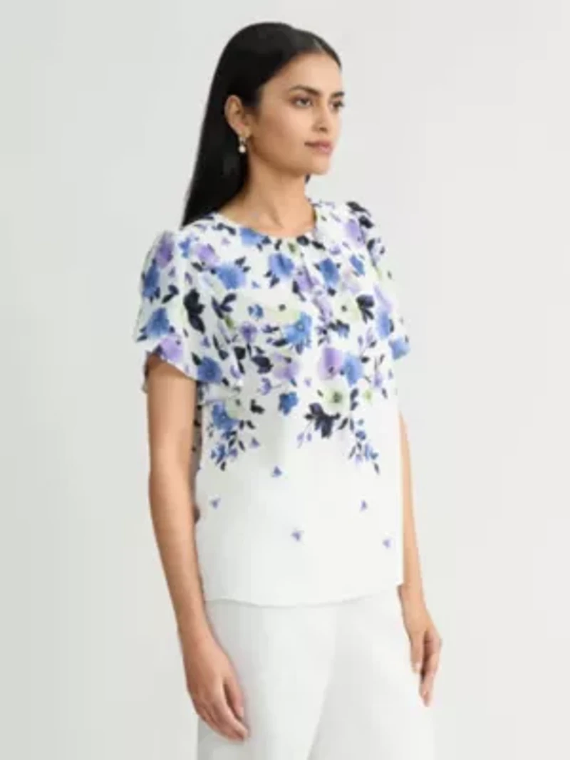 Women's Floral Print Flutter Sleeve Blouse