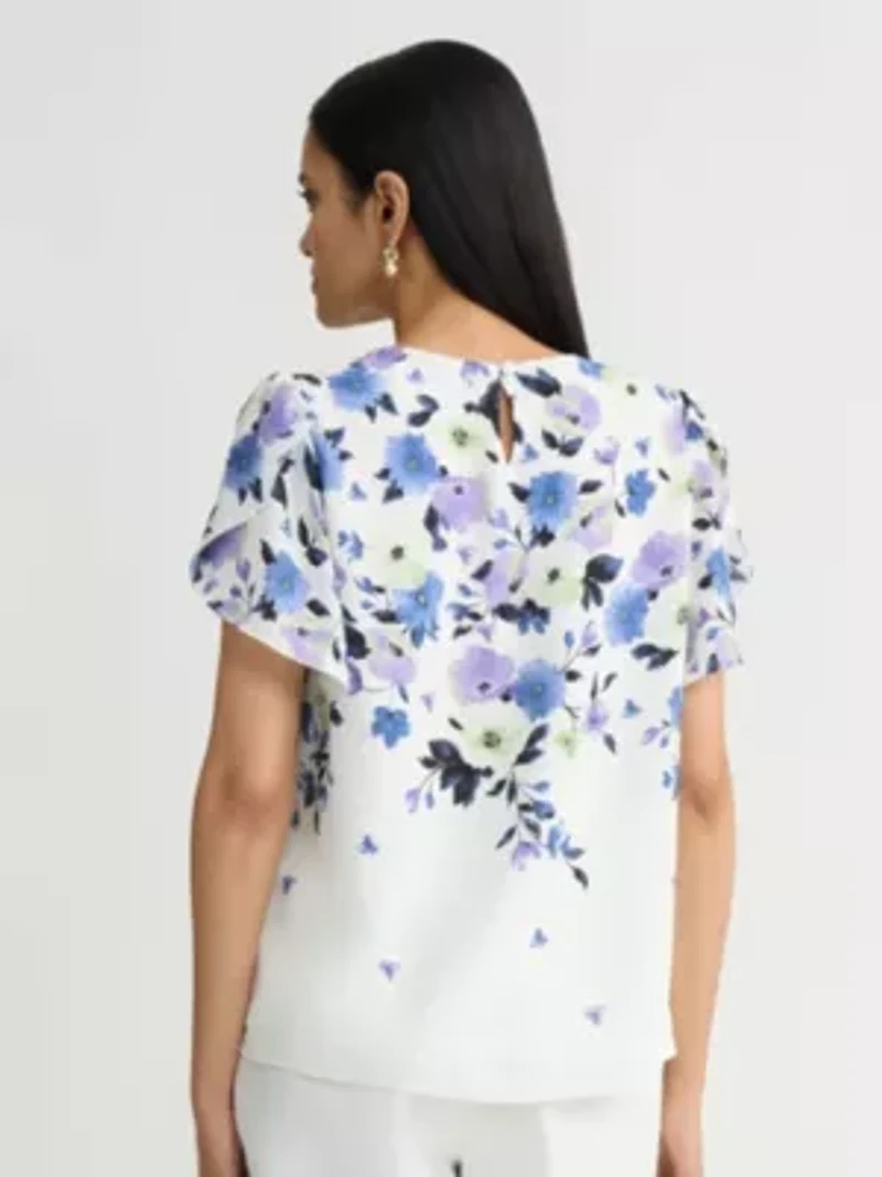 Women's Floral Print Flutter Sleeve Blouse