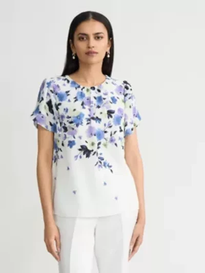 Petite Floral Print Flutter Sleeve Blouse