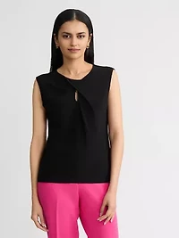 PETITE TWIST NECK KNIT TOP W KEYHOLE
