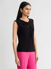 PETITE TWIST NECK KNIT TOP W KEYHOLE