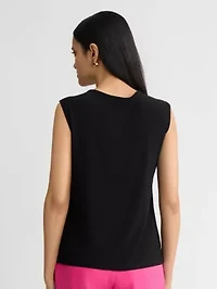 PETITE TWIST NECK KNIT TOP W KEYHOLE