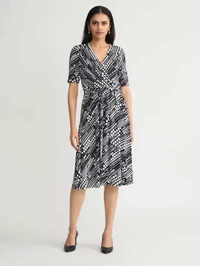 MISSY DOT PRINT KNIT WRAP DRESS