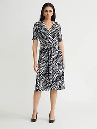 MISSY DOT PRINT KNIT WRAP DRESS