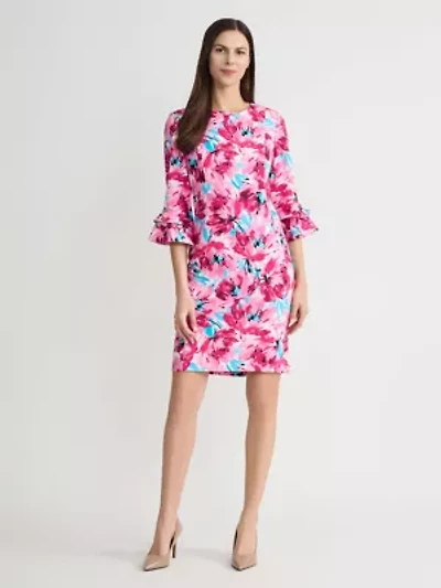 PETITE ABSTRACT FLORAL SCUBA CREPE SHEATH DRESS