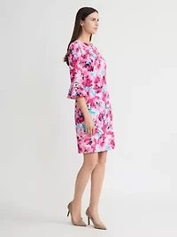 PETITE ABSTRACT FLORAL SCUBA CREPE SHEATH DRESS