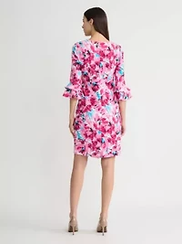 PETITE ABSTRACT FLORAL SCUBA CREPE SHEATH DRESS