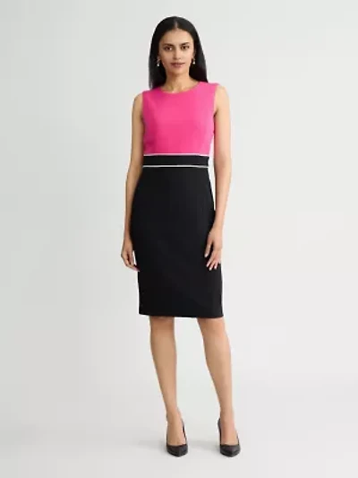 PETITE STRETCH CREPE COLORBLOCK SHEATH DRESS