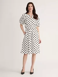 MISSY DOT PRINT COTTON SMOCKED WAIST DRESS