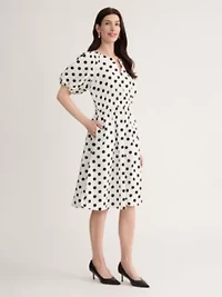 PETITE DOT PRINT COTTON SMOCKED WAIST DRESS