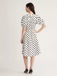PETITE DOT PRINT COTTON SMOCKED WAIST DRESS