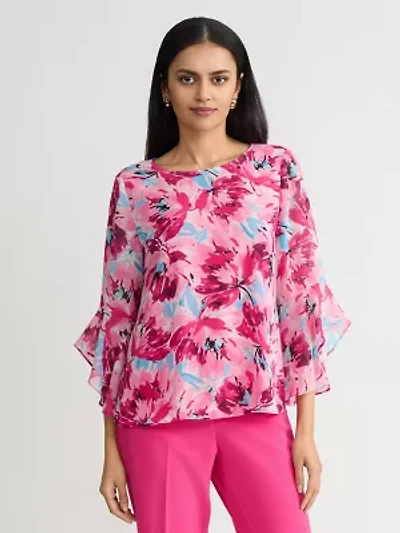 MISSY ABSTRACT FLORAL RUFFLE SLV BLOUSE