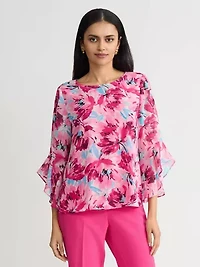 MISSY ABSTRACT FLORAL RUFFLE SLV BLOUSE