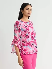 MISSY ABSTRACT FLORAL RUFFLE SLV BLOUSE