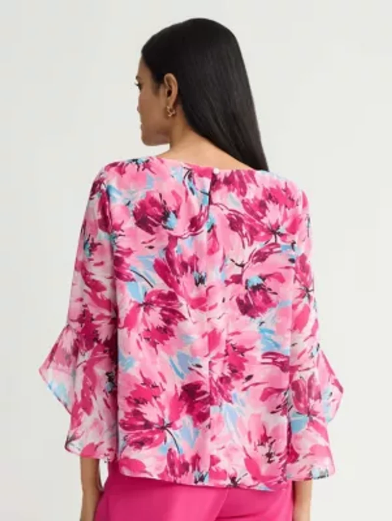 MISSY ABSTRACT FLORAL RUFFLE SLV BLOUSE